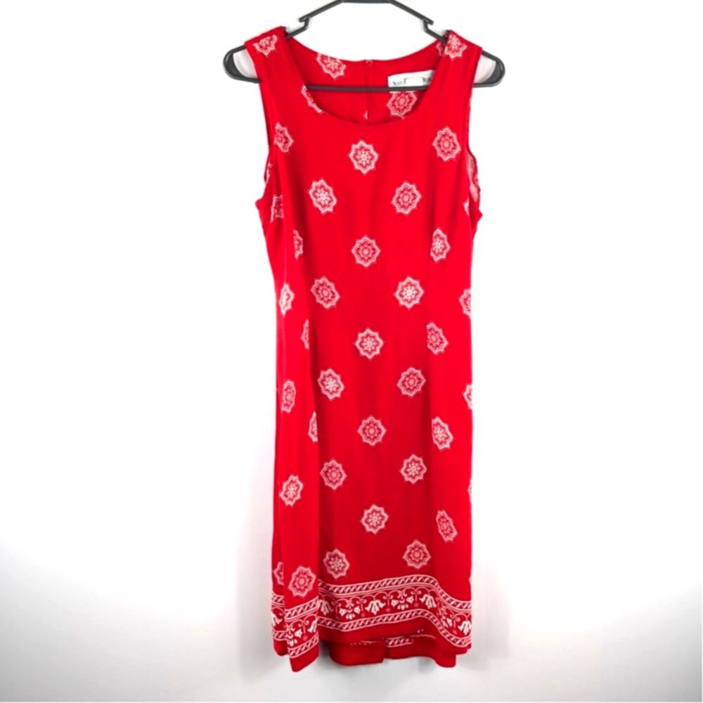 Norton McNaughton Size 10 Sleeveless Dress Womens Red Printed Rayon Vintage